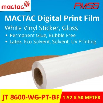 JT 8600-WG-PT-BF MACTAC WHITE VINYL STICKER, GLOSSY, BUBBLE FREE (1.52 X 50M)